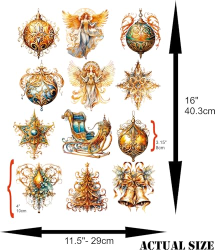 Gold Christmas Rice Paper, 11.5 x 16 inch (1pc) - Mulberry Paper for Decoupage Furniture Print Crafts