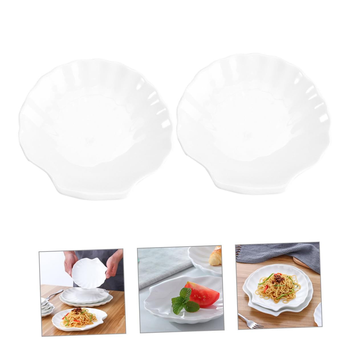CONGARTENO 2pcs Shell Shape Ceramic Plate Food Tray for Desserts Main Dishes Elegant Design for Home Restaurant Party Centerpiece