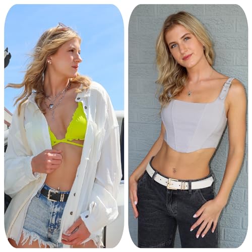 UnFader Pack 3 Women Belts for Jeans Pants, Fashion Gold Buckle Leather Belts4