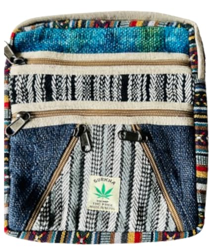 Trendy Unisex Hemp Crossbody Hippie Patchwork Shoulder 6 Pockets, Passport Documents Backpack - Handmade In Mt. Everest Country Nepal