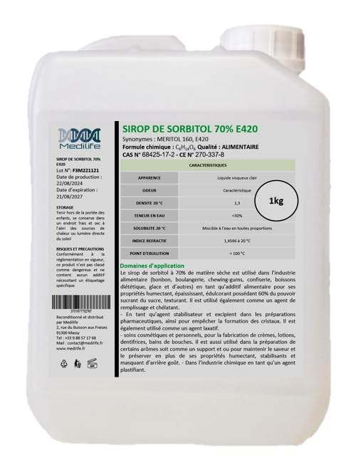 Sorbitol pour cosmétiques DIY et recettes : agent hydratant 1L liquide