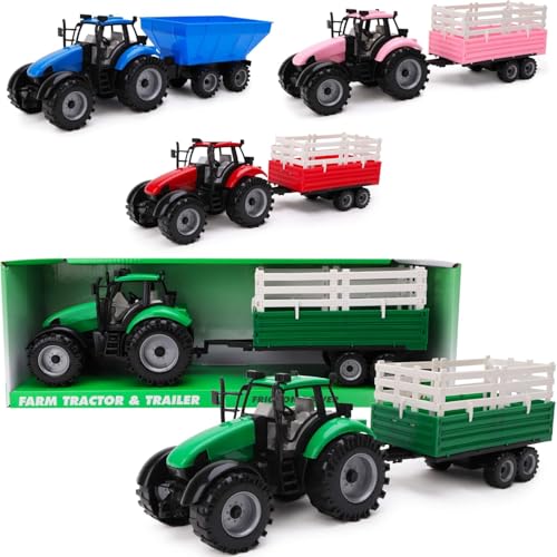 Toyland® Tractor agrícola con fricción Verde con Remolque - Boys Farm Toys