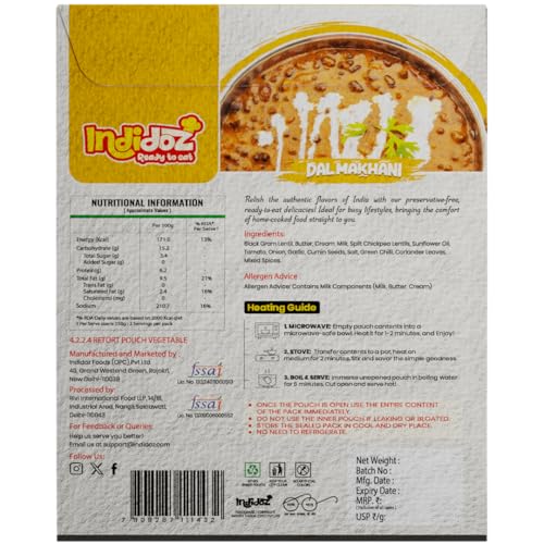 Image of Indidoz Dal Makhani Ready to Eat | Slow Cooked Whole Black Lentils in Rich Creamy Butter Gravy | Authentic North Indian Meal | Heat & Eat | No Preservatives | 300g