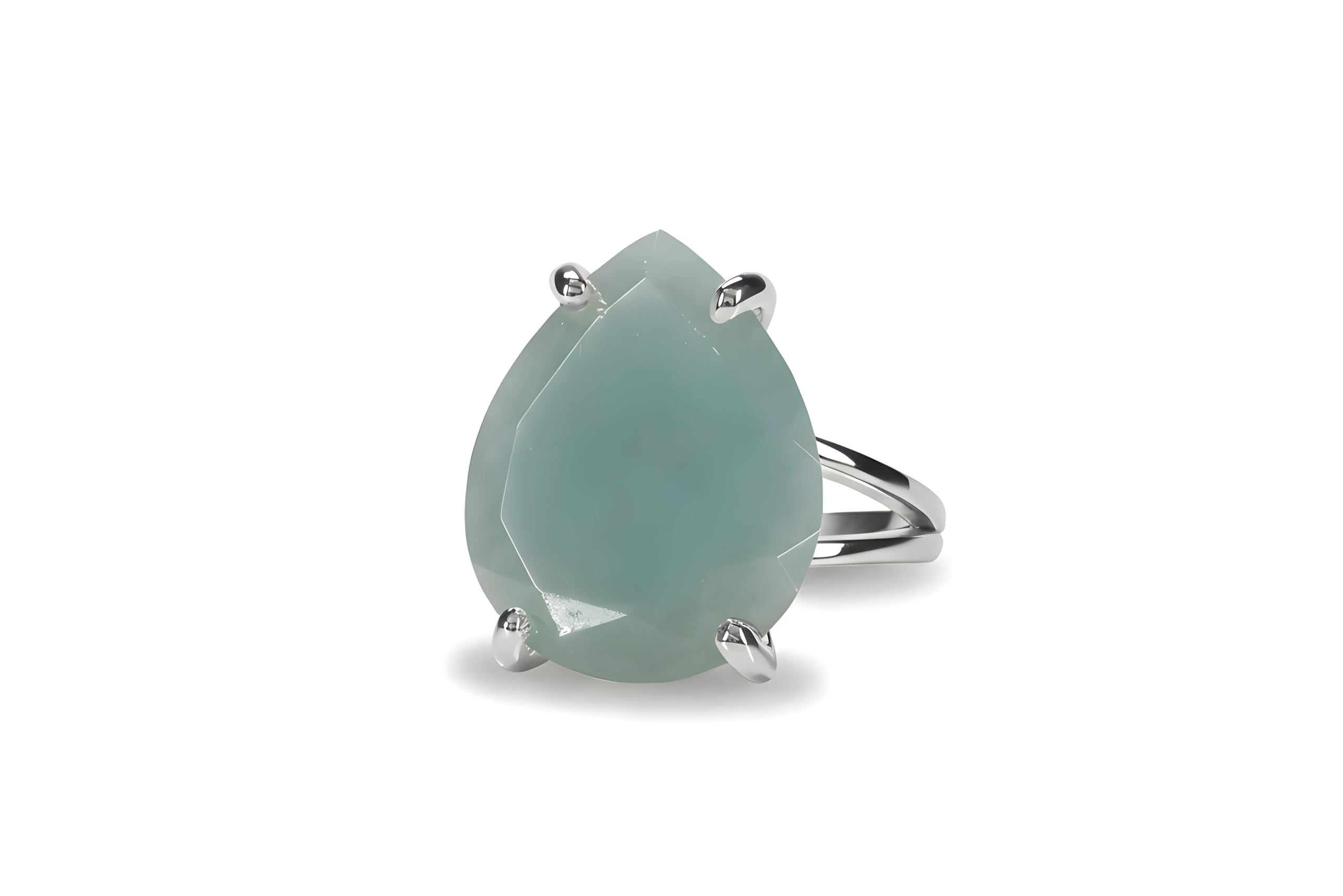 Anillo de Aguamarina en Plata de Ley 925 - Anillo de Lágrima de Moda, Anillo de Piedra de Nacimiento, Anillo de Moda - Anillos Formales y Casuales para Mujeres - con Caja de Regalo