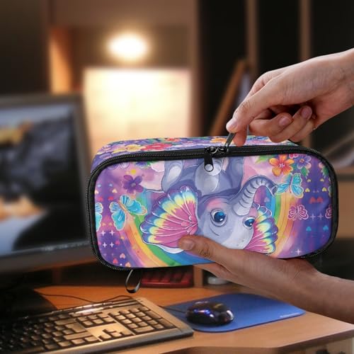 Image of Elephant Baby Flower Pencil Case for Girls Large Pencil Pouch for Kids Butterfly Rainbow Pencil Bag for Children Cute Pencil Box for Boys Students Pencil Organizer Handbag for Study