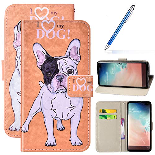 Robinsoni Case Compatible with Samsung Galaxy S10 Plus Cover PU Leather Case Folio Flip Wallet Cover with Kickstand Hand Strap Case Cartoon Notebook Cover Wallet Case for Galaxy S10 Plus,Bulldog