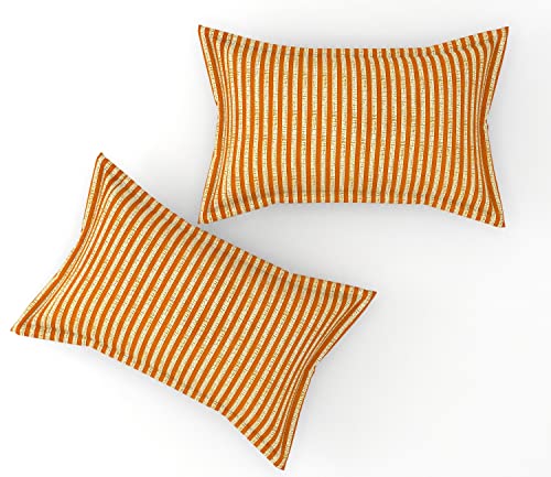 Image of Fitzy 280 TC Fitted bedsheet Single Size, Elastic bedsheet,36x78 inches + 10 inches Drop, with 1 Pillow Cover (D Stripes Camel, 36 inch x 78 inch)