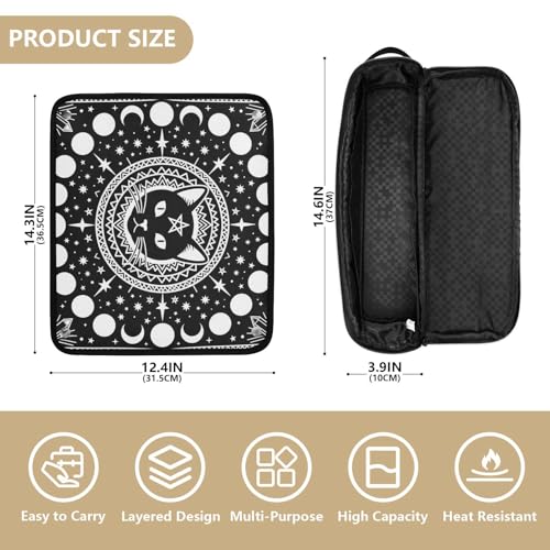 Bolsa organizadora para herramientas de cabello 2-en-1 con base resistente al calor removible para planchas y rizadores, portátil estilo cristal retro Moon Cat miniatura 4