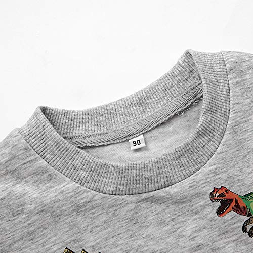 Image of Popshion Toddler Boys Sweatshirts Dinosaur Long Sleeve Pullover Crewneck Shirts Cartoon Tee Sport Tops for Kids 1-8T