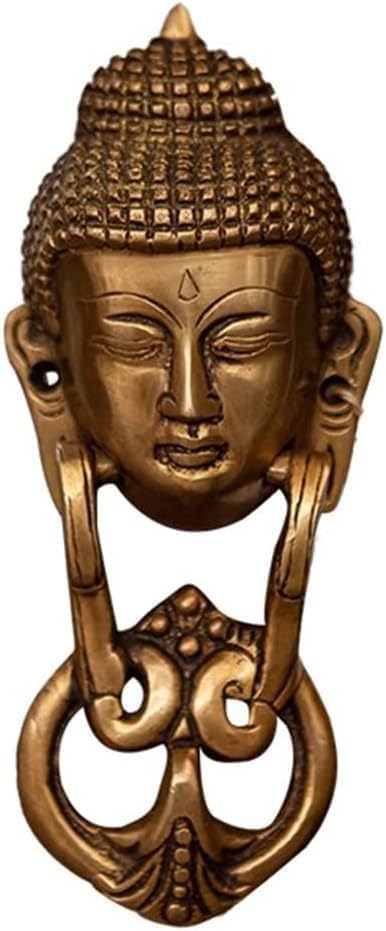 Poignée de porte vintage Bouddha en laiton massif sculpté