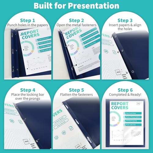 Image of Heavy-Duty Report Covers with 3 Prongs, 100-Sheet Capacity, Navy, 10 Pack