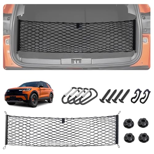 Image of Envelope Style Cargo Net for 2020-2025 2026 Ford Explorer Accessories, Rear Trunk SUV Mesh Cargo Net, Upgraded 5mm Bungee & Double-Layer Nylon Storage Tailgate Netting Grocery&Tools Holder Organizer