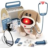 TOP BRIGHT Doctor Kit for Toddlers 3-5, Pretend Play Doctor Toys with Sounds & Reactions, Electronic Interactive Stuffed Dog Vet Kit, Pet Care Play Set Birthday Gifts for Girls Boys 3 4 5