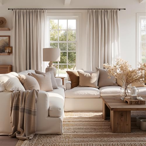 Image of jinchan Linen Curtains Light Filtering Back Tab 100x108 Inch 1 Panel Taupe