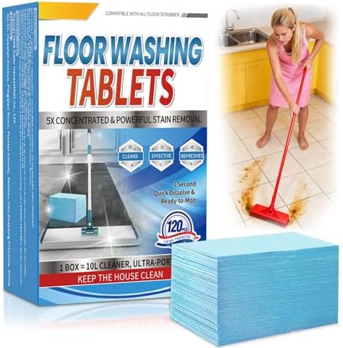 Quick-Dissolving Floor Cleaner Tablets, Multi-Surface Compatible, No Rinsing Needed, Streak-Free, Suitable for Tile/Hardwood/Vinyl Floors, Concentrated Formula, 120 Count