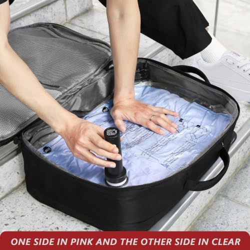 Image of Travel Vacuum Bags for Clothing with Cordless Pump 24 Combo, Pink | Compression Packing Cubes Organizer Storage for Luggage Suitcase, Space Saver Seal Bags for Vacation Cruise