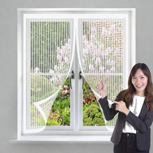 Mosquitera Magnetica 86 x 82 cm Cierre Magnético, sin Necesidad de Taladrar, Que Entre Aire Fresco Cortina Contra Mosquitos para Dormitorio Sala de Puerta, Blanco