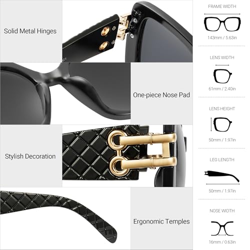 JM Vintage Oversized Square Polarized Sunglasses for Women，Retro Luxury Big Large Sun Glasses UV4004