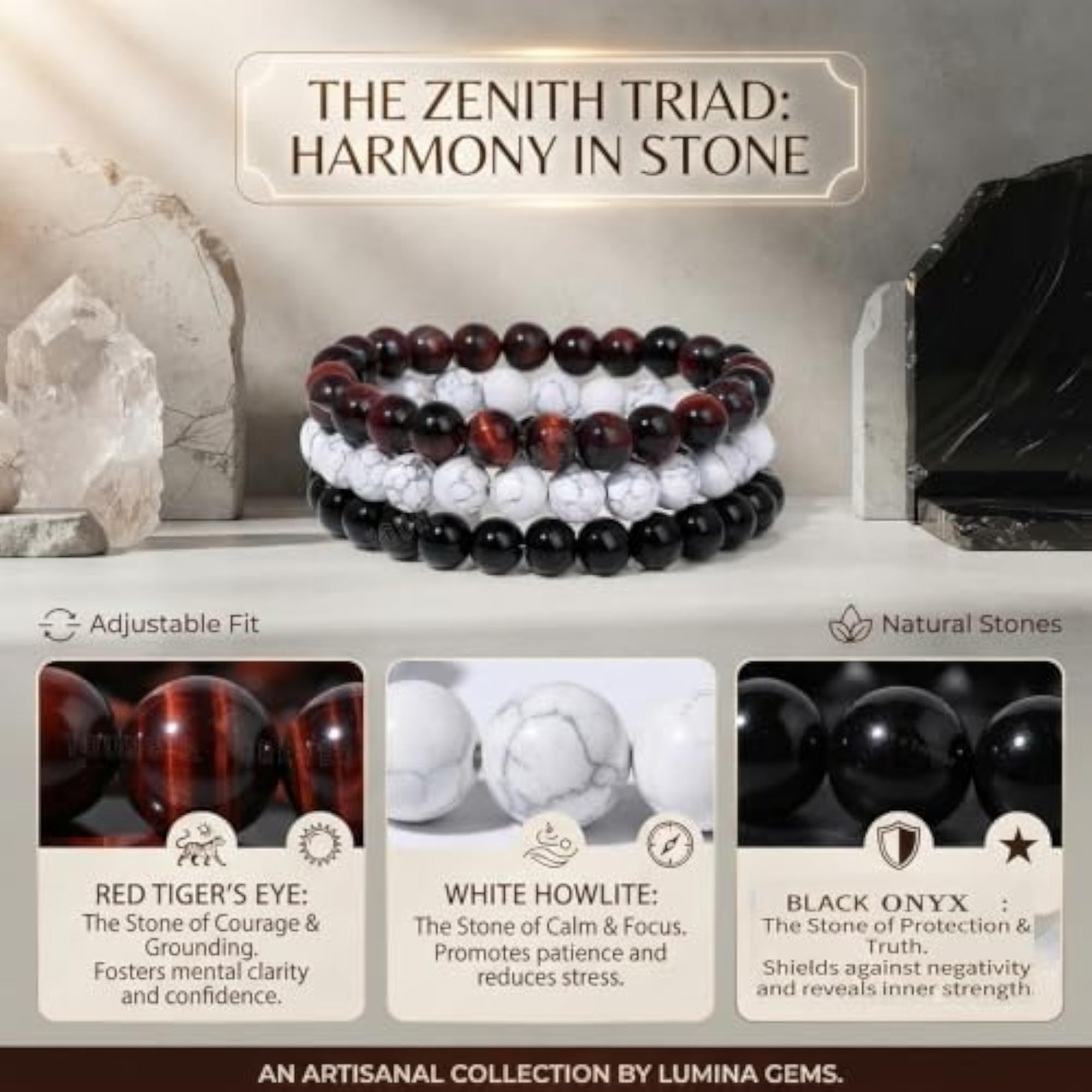Unisex Reiki Crystal Beads Bracelets Set of 3