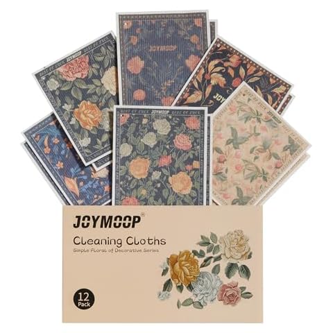 JOYMOOP Decorate Cleaning Cloth (Simple Floral of Decorative Series), Reusable Absorbent Dish Towels, Non-Scratch Washable Rags for Cookware, Kitchen and Household Cleaning - 12pcs, 6.7×7.9inch Cover