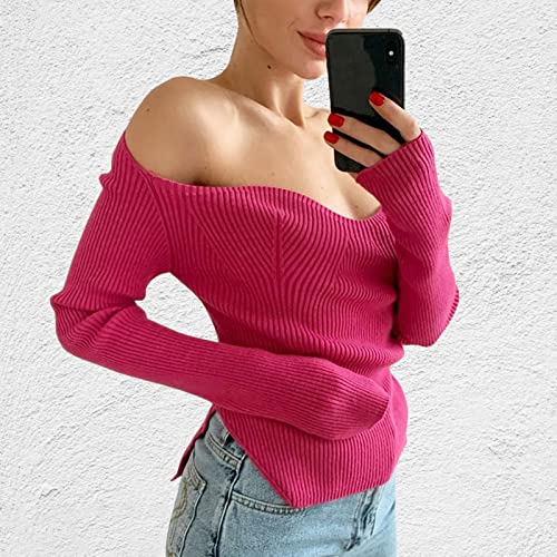 Image of Women's Square Neck Ribbed Knitted Sweater Long Sleeve Crop Slim Fitted Basic Pullover Tops