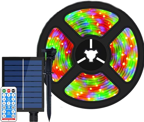 Solarna taśma świetlna LED na zewnątrz, wodoodporna, 10 m, 600 LED, elastyczna osłona, lina, łańcuch świetlny, 8 trybów, z pilotem czasowym, do ogrodu, na choinkę, Boże Narodzenie, święta, przyjęcie,