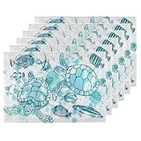 Summer Sea Turtle Placemats Set of 6 Washable Ocean Fish Linen Table Mats 12 x 18 Inch Heat Resistant Place Mats Non-Slip Placemats for Dining Kitchen Dining Table Party Decor