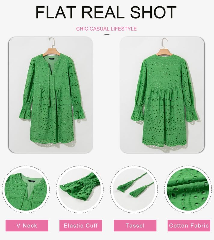 Image of Dokotoo Womens 2026 Boho Dress Tassel V Neck Long Sleeve A Line Casual Hollow Out Lace Ruffle Party Dresses