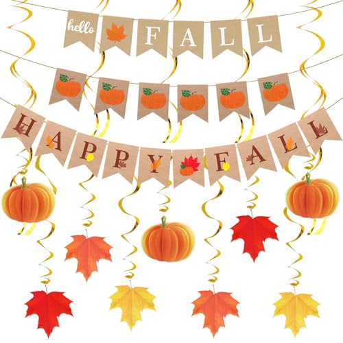 MARFOREVER Decoraciones de otoño, juego de pancarta de calabaza de feliz otoño para decoración de Acción de Gracias, fiesta de otoño, celebración, cosecha, decoración del hogar, banderines, guirnalda