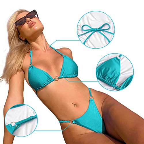 Image of MIKETAI Sexy Bikinis for Women 2 Piece Bikini Spaghetti Strap Swimsuits Solid Color Bathing Swimwear Triangle Bathing Suit