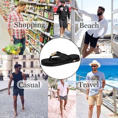Image of Mens Flip Flops Thong Sandals Lightweight Comfortable Summer Beach Slides Soft Cushion Footbed Open Toe Slippers for Pool Showers Dorms Water Friendly Indoor and Outdoor