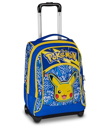 Seven Pokemon Big Trolley, 36 L, Doppio Scomparto, Spallacci a scomparsa, Doppio uso, Tasca frontale, Scuola elementare, Pikachu, Bambini e Bambine, giallo/blu