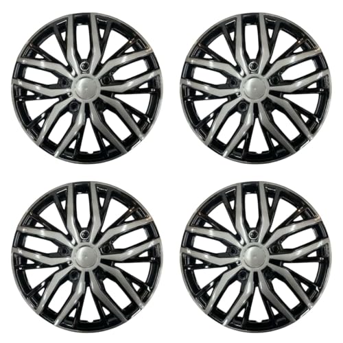 15 Inch Hubcaps with Adjustable Steel Retention Rings Premium ABS Universal Fit Set of 4 Wheel Covers (Black-Gunmetal Gray)