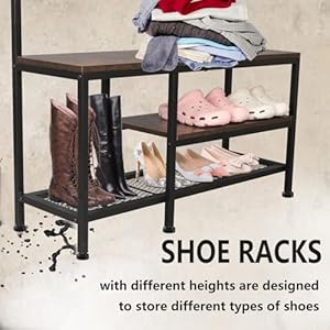 Coat Rack with Shoe Storage, Hall Tree with Bench, Entryway Bench with Coat Rack, 5 in 1 Shoe and Coat Rack for Entryway, with 9 Hooks, A Hanging Rod, 35.5x12x70.8in (Rectangular) Coat Rack with Shoe Storage Hall Tree with Bench Entryway Bench with Coat Rack 5 in 1 Shoe and Coat Rack for Entryway with 9 Hooks A Hanging Rod 355x12x708in Rectangular