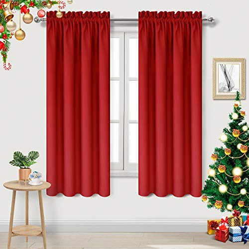 DWCN Blackout Curtains for Bedroom - Thermal Insulated Privacy Energy Saving Rod Pocket Drapes for Living Room, W 38 x L 63 Inch, Red, Set of 2