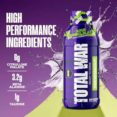 Image of REDCON1 Total War Ready to Drink Pre Workout | Rainbow Candy | 365mg Caffeine + Citrulline Malate + Beta Alanine | Zero Sugar (12 Pack)