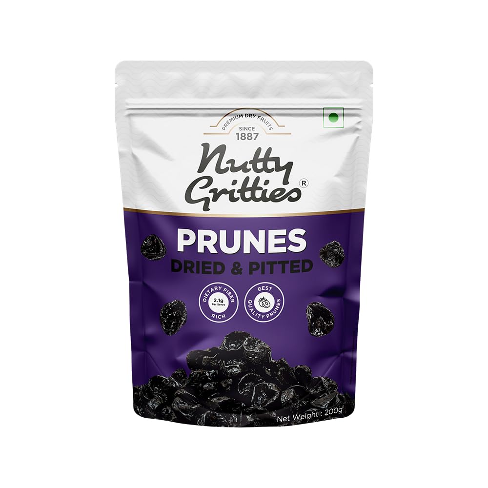 Nutty Gritties California Pitted Prunes 200g | Dried Fruit Plums | Naturally Sweet & Juicy | High in Fiber | Healthy Snack | Re-sealable Pouch