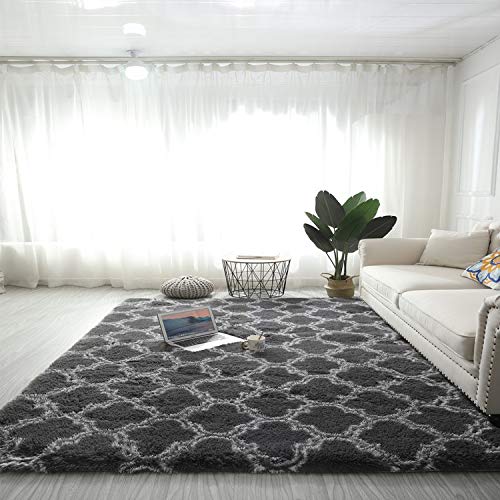 Rugs Living Room Large,Washable Grey Area Rugs for Bedroom, Anti Slip Modern Super Soft Thick Pile Small Fluffy Shaggy Rug Non Shedding,10,80 * 120cm