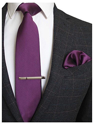 RBOCOTT Purple Silk Tie and Pocket Square Necktie Tie Clip Set for Men Purple general