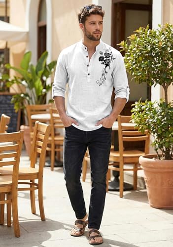 Image of Zombom Men's Cotton Polyester Blend Mandarin Collar Self One Design Printed Full Sleeve Regular Fit Casual Short Kurta