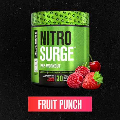 Image of NITROSURGE Pre Workout Supplement - Endless Energy, Instant Strength Gains, Clear Focus, Intense Pumps - Nitric Oxide Booster & Powerful Preworkout Energy Powder - 30 Servings, Fruit Punch