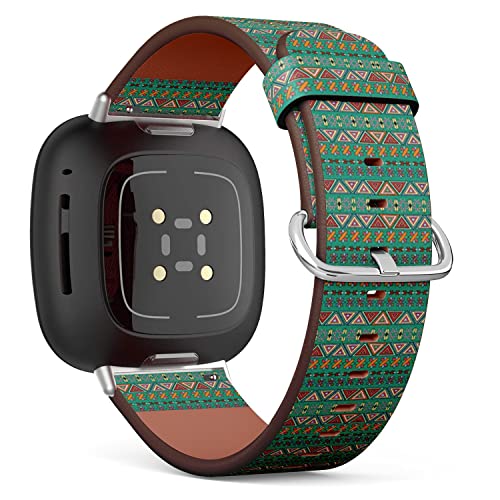 CJBROES Replacement Leather Watch Band, Compatible with Fitbit Versa 3 and Fitbit Sense of Wristband Bracelet Accessory - Floral Geometric Tribal