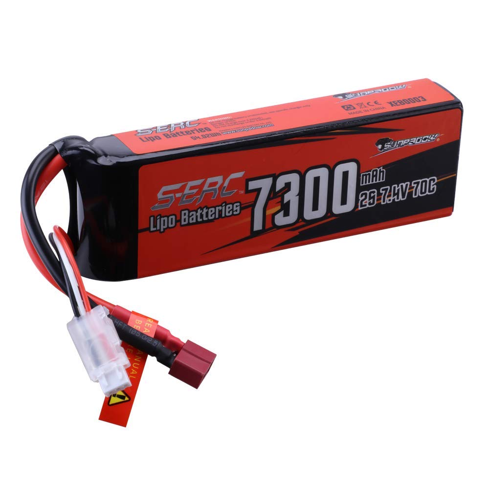 SUNPADOW 2S 7.4V Lipo Battery 7300mAh 70C Soft Pack with Deans T Plug for RC Vehicles Car Truck Tank Buggy Truggy Boat Racing Hobby