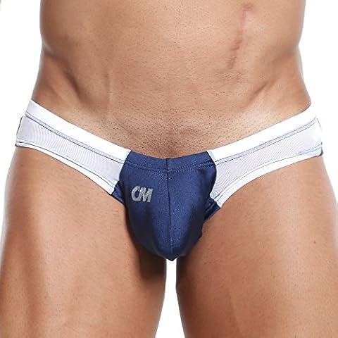 Cover Male Mens Sexy Slip Thong Underpants Soft Pouch Enhancing Hot Sheer Bikini Underwear Navy/White Cover