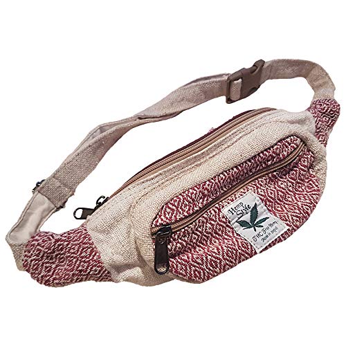 HempStyle Riñonera de cáñamo rosa con diseño de flores, ideal para viajes y festivales de Nepal