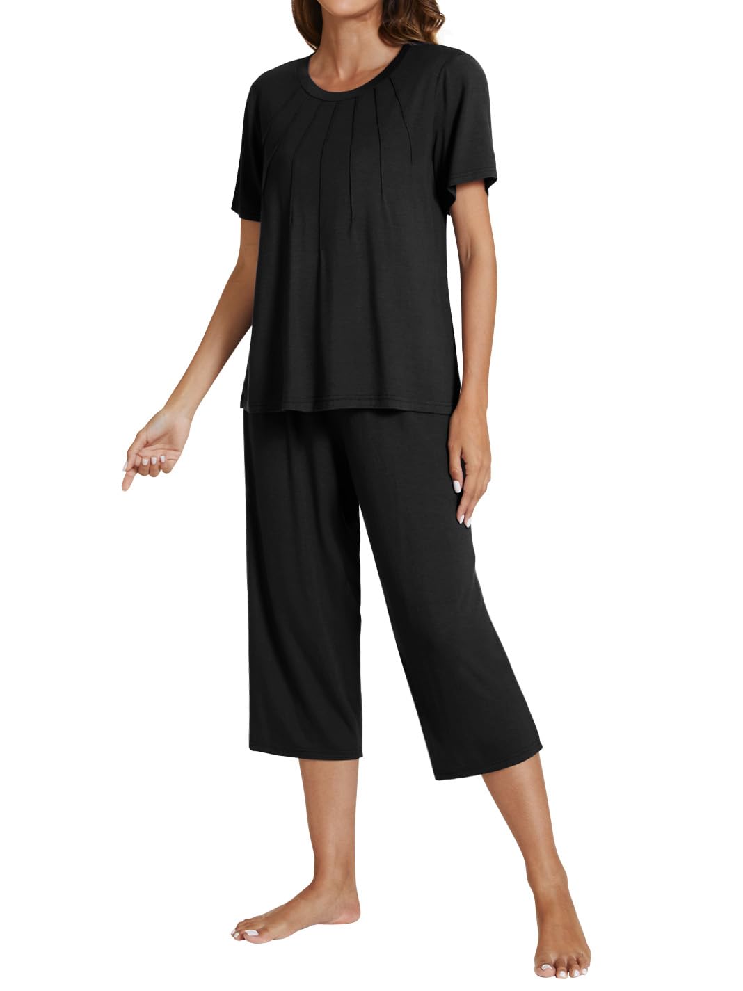 POKWAI Women Pajama Sets Summer Womens Pjs Comfy Pajamas for Women Set Soft Pjs Set Women's Pajamas Lounge(Black,Medium)