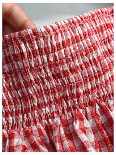 OYOANGLE Women's Plaid Print Bandeau Top Strapless Ruffle Flowy Hem Cute Peplum Tube Tops4