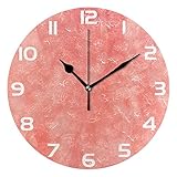 ABLINK Vintage Coral Color Round Wall Clock, Silent Non Ticking Oil Painting Home Office School Decorative Clock Art