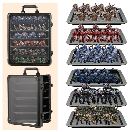 Image of Miniature Carrying Case, Miniature Storage Case with 6 Trays, Aluminum Alloy Frame, Display and Transport Action Figure Display Case for Collectibles Miniatures, Best Gifts for Men