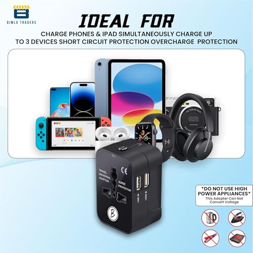 Image of Btag Universal Travel Adapter All-in-One Worldwide Plug Adapter, International with Dual USB Ports (2U - 1A), Multi-Country Power Outlet, Compact Adapter (100-240V)(Black)